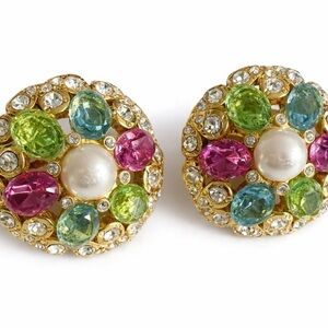 Vibrant Gold-Tone Multicolor Gemstone Earrings